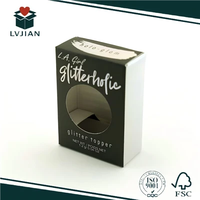 Dumaloq oynali oq karton quti